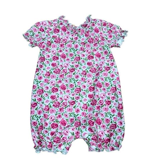 Sweet Honey Girls Floral Rose Ruffle Crewneck One-Piece Romper Pink Size 2T - Picture 2 of 9